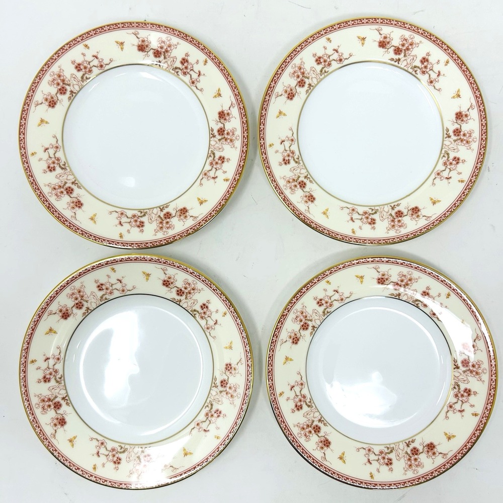 Wedgwood Malabar Plates Lot of 4 Small 6" Bone China White Red Floral‎ Gold Rim